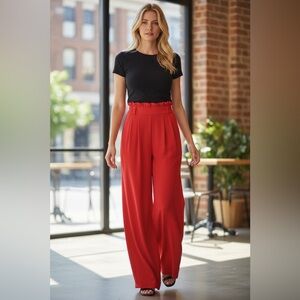 NEW•XL-2X•Creme De La Creme Lorena Wide Leg Lipstick Red Pants